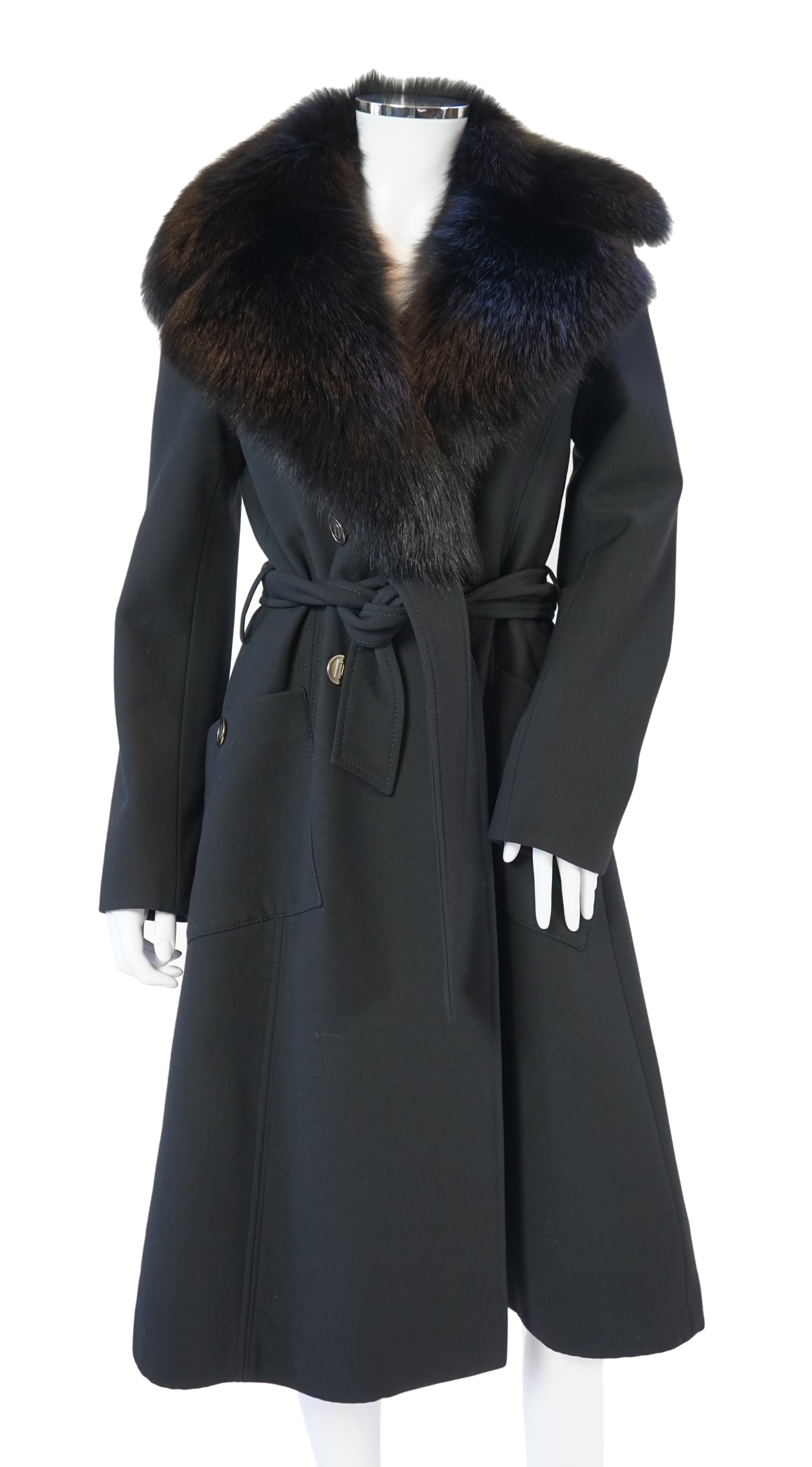 A Dolce & Gabbana lady's black wool coat with detachable fur collar, IT 40